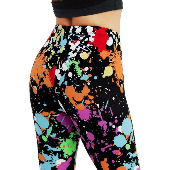 Women's 80s Leggings Neon Artistic Splash Printed Buttery Soft Stretchy Pants - Picture 6 of 6